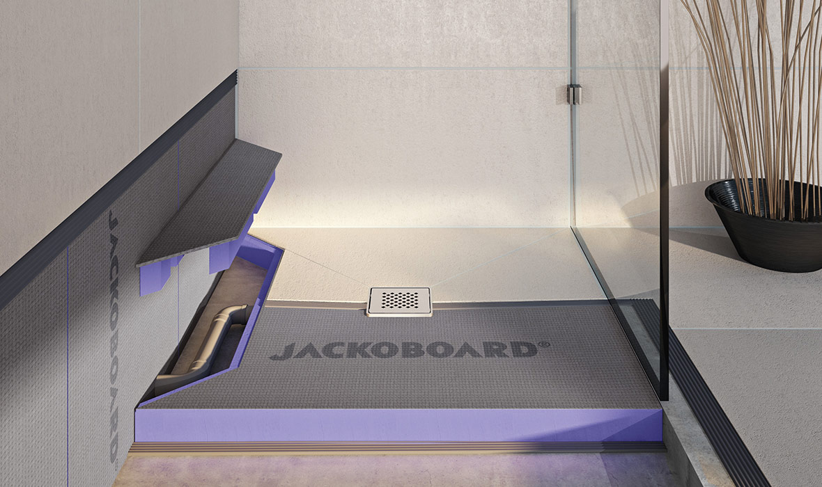 Extra flache Duschelemente zum direkten Verfliesen –  mit JACKOBOARD® zum modernen Wellnessbad