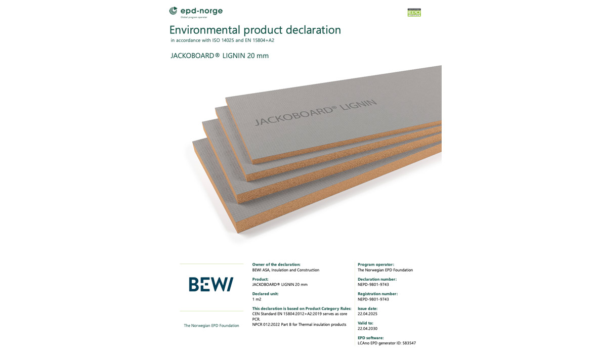 JACKOBOARD® LIGNIN erhält Umwelt-Produktdeklaration (EPD)