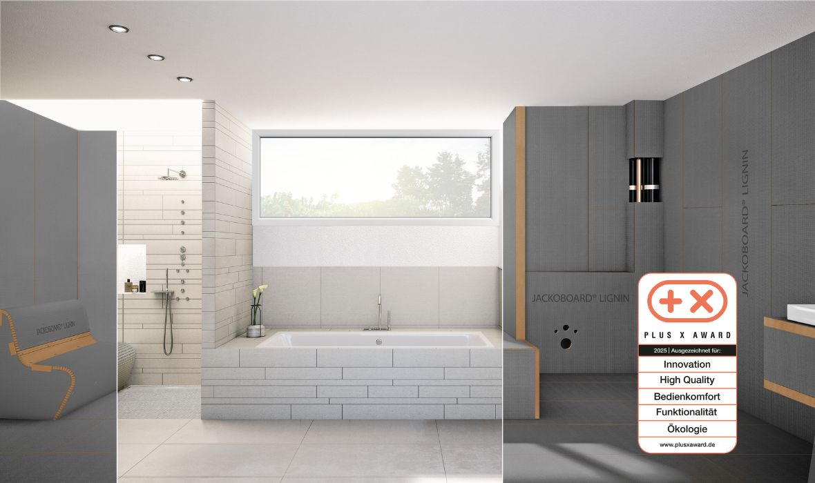Fünffach ausgezeichnet: JACKOBOARD® LIGNIN, die CO2-optimierte Bauplatten-Innovation überzeugt beim Plus X Award